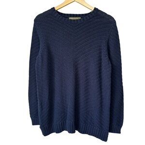 Sfera Navy Blue Knit Crewneck Casual Long Sleeve Sweater, Large